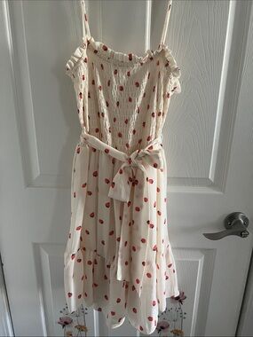 B Darlin Cream Mini Dress with Red Strawberry Print